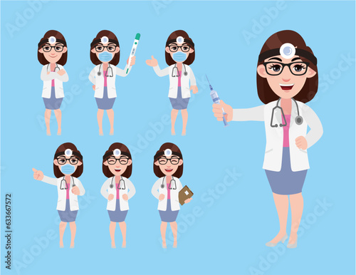 Set of doctor with different poses