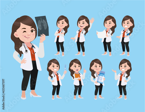 Set of doctor with different poses
