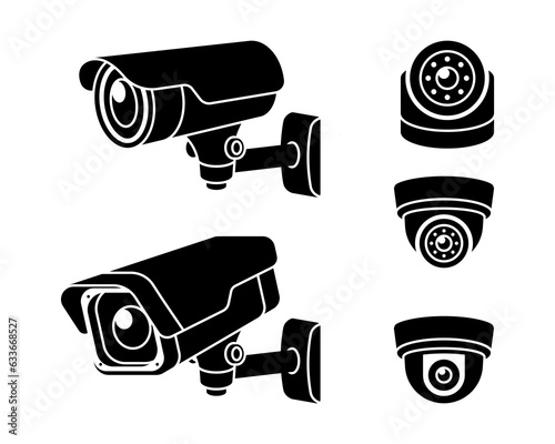 Collection of CCTV camera icon vector isolated on white background.