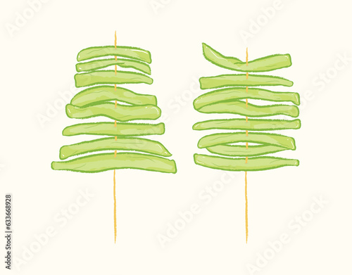String bean kebabs in ingredients illustration