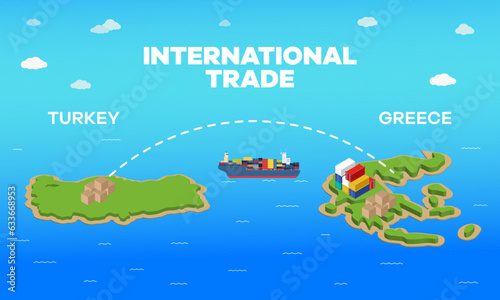 Turkey and Greece international trade relation. Vector illustration design