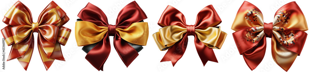 Satin bows for packaging in the colors red, yellow and black, 002, generative AI