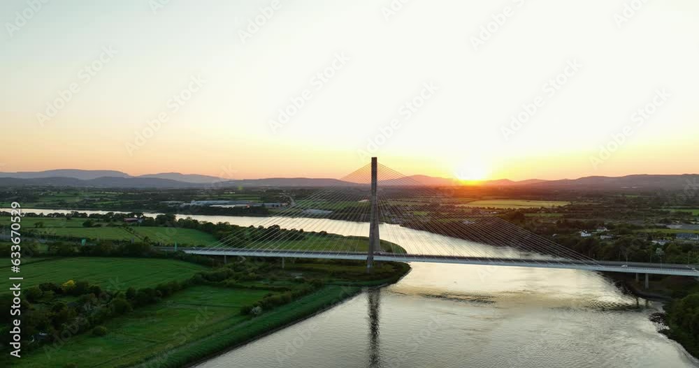 Fantastic bridge over the Suir River against the sunset 4k Fantastic bridge over the Suir River against the sunset 4k