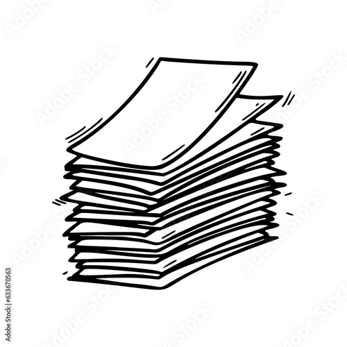 Stack of paper pages line art. Blank sheets. Hand drawn doodle vector illustration. Doodle paper heap. Contract document pile