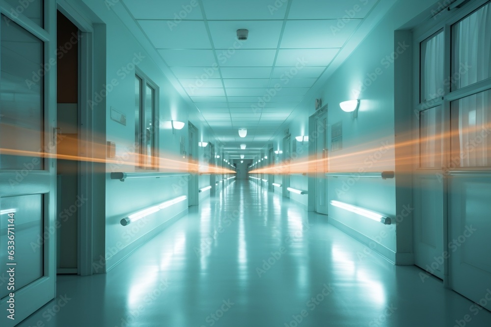 Blurry Hospital Corridor Background. Generative AI
