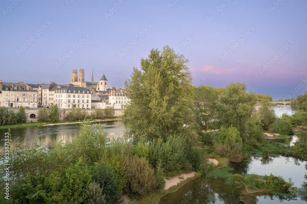Loire River in Orleans at sunset, France