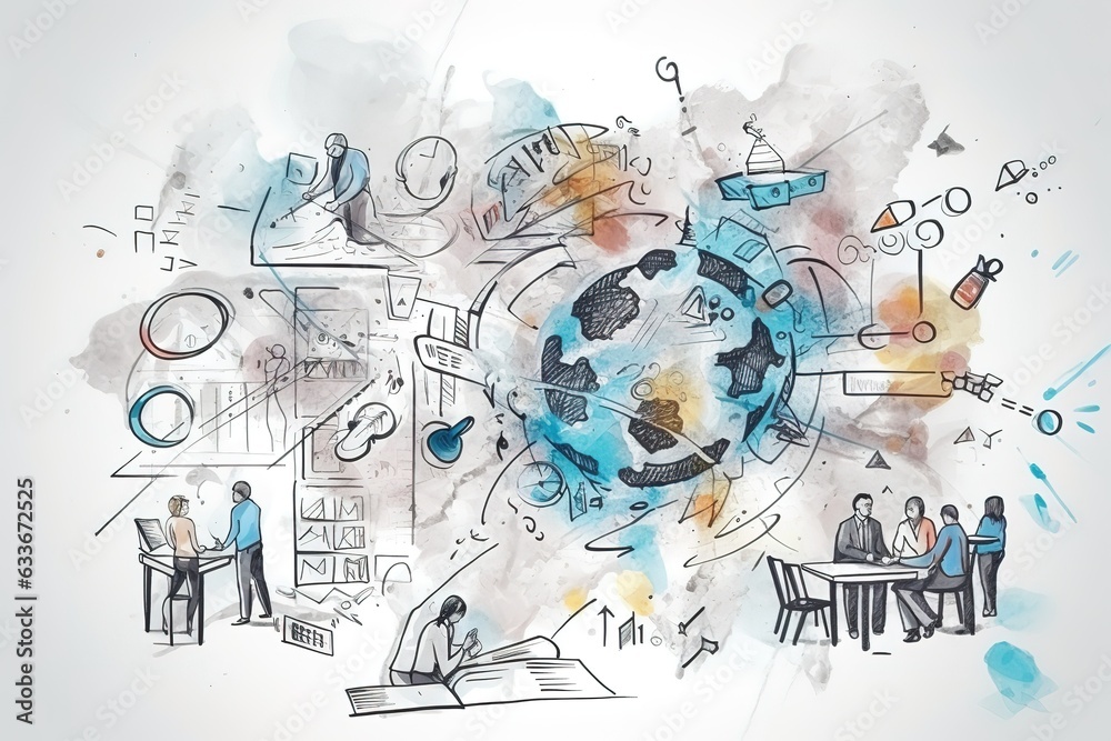 Obraz premium hand drawing network. Generative AI