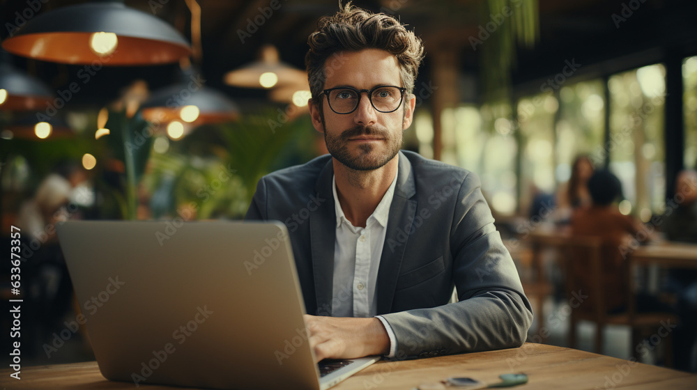 Fototapeta premium Person working on laptop. Generative Ai