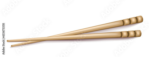 3d realistic bamboo sticks for sushi. Traditional asian cutlery hashi closeup isolated on transparent background. Vector plastic kitchen utensils