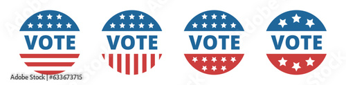 Vote badge set for USA election. Isolated vector and PNG illustration on transparent background.