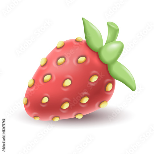 3d whole strawberry icon. Plasticine art of summer fruit