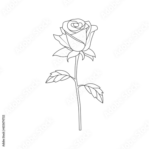 One line art rose flower vector outline illustration 