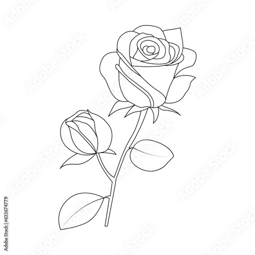 One line art rose flower vector outline illustration 