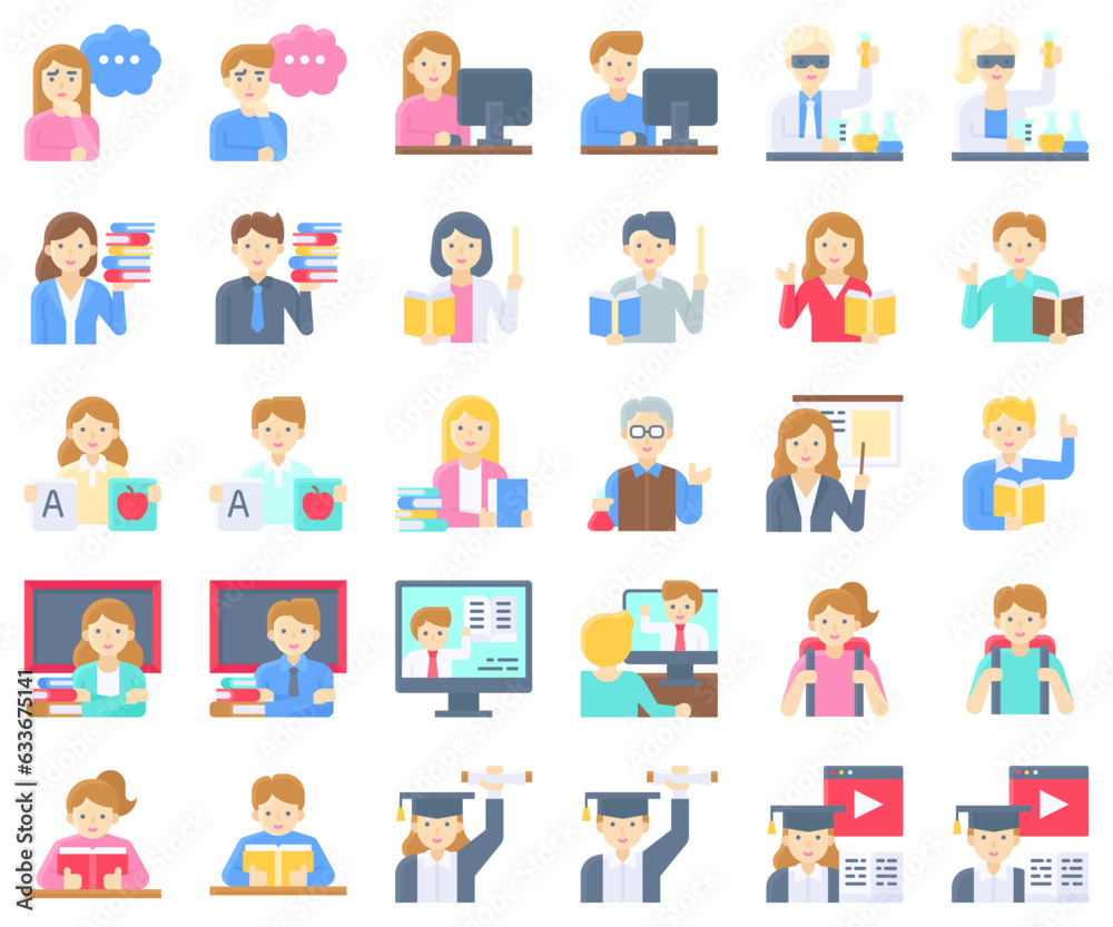 An education related avatar flat icon set An education related avatar flat icon set