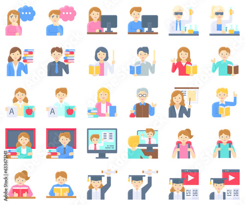 An education related avatar flat icon set