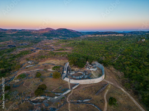 Aerial view of the Great Enclosure of the ruins of Great Zimbabwe