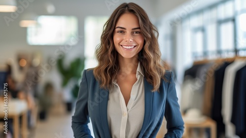 Portrait of smiling businesswoman in the office background. Generative ai © kanpisut