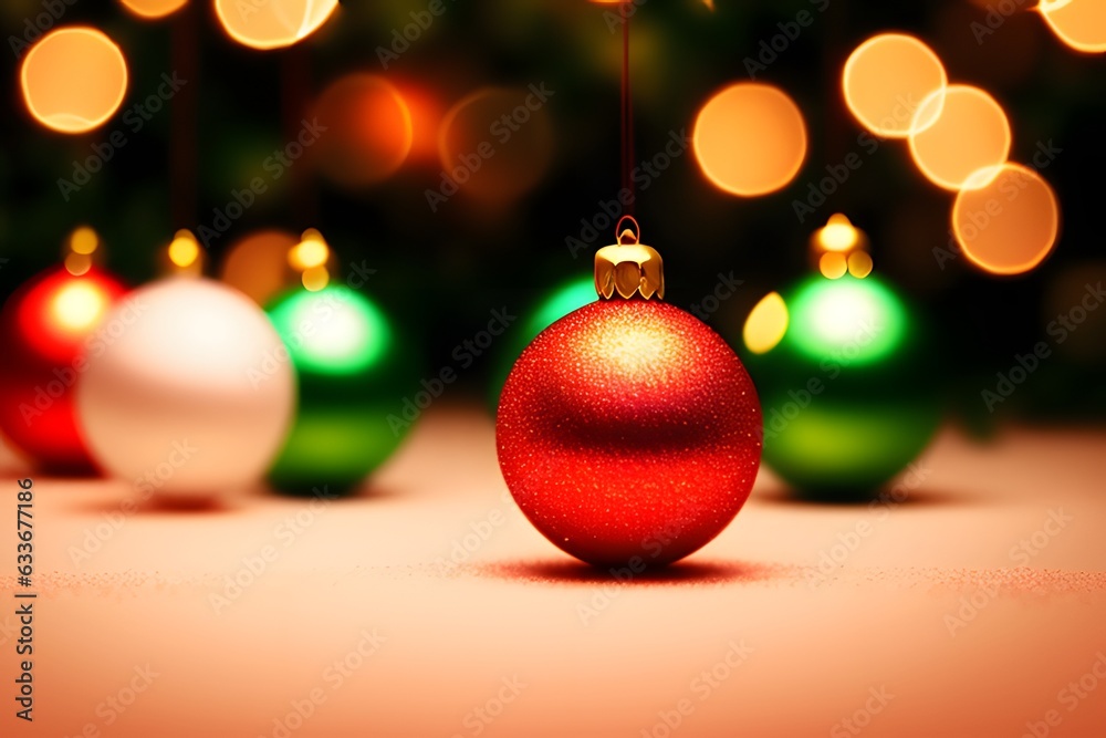 Christmas balls decoration with lights and Christmas tree on the background. Christmas balls decoration with lights and Christmas tree on the background.