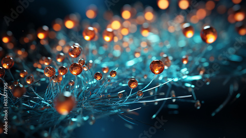 Grafische Elemente mit Wasserperlen in orange und blau Farben als Druckvorlage und Hintergrund, ai generativ photo