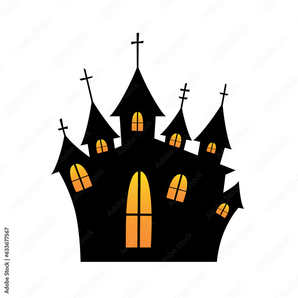 Obraz premium House silhouette with glowing windows, design element for Halloween.