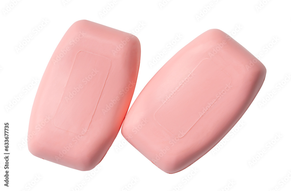 Top view of two dry pink soap bars isolated on white background with clipping path in png file format Top view of two dry pink soap bars isolated on white background with clipping path in png file format