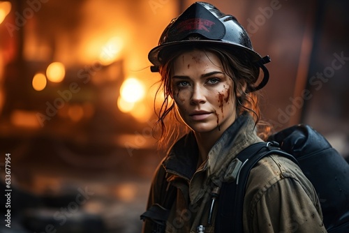 Woman Firefighter Saga. Generative AI © Haider