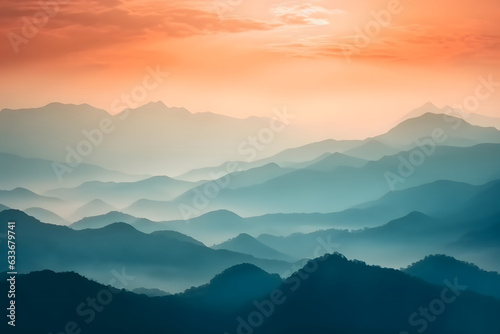 Amazing nature scenery, mountains under morning mist - AI generated