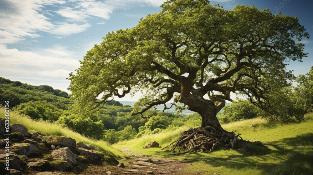 Timeless Wisdom: An ancient walnut tree with gnarled bark, standing as a testament to the enduring presence of nature 