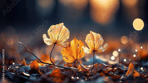 autumn background of leaves with ocher tones ideal for copy space. Generative AI