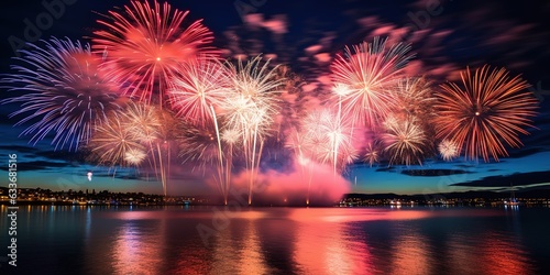 Gold and silver fireworks on New Year's Eve in the nighttime sky. photo