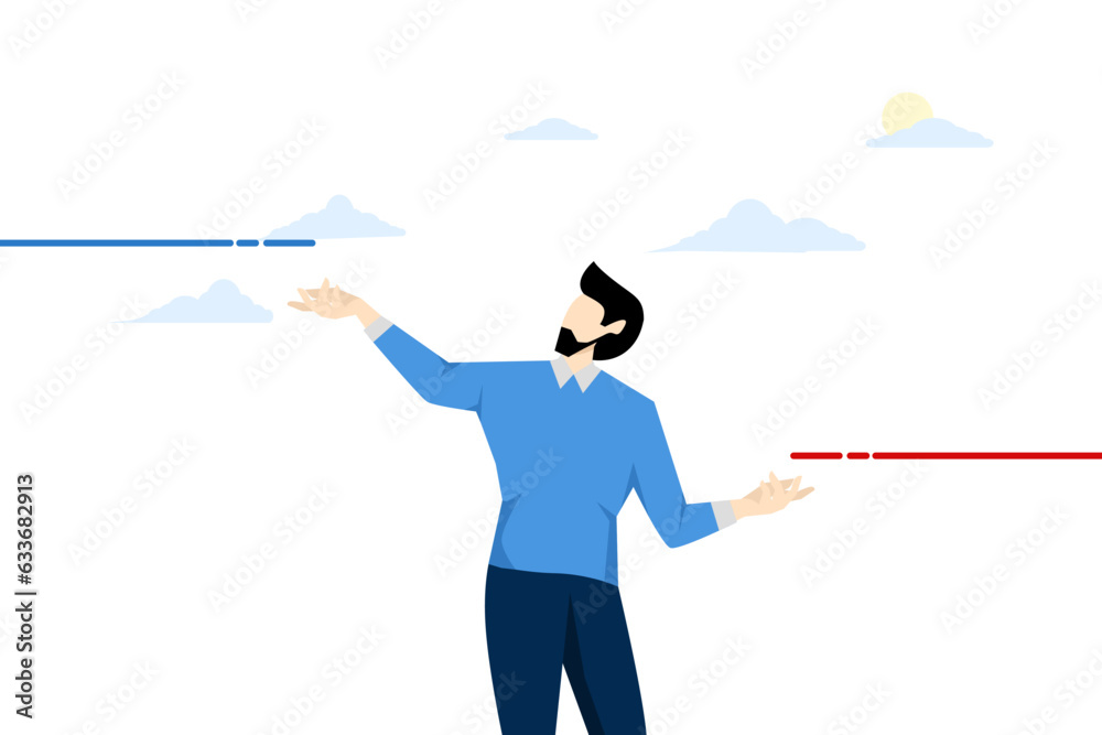 concept of result expectation vs reality, high standard or ambition to succeed and achieve goal, challenge or hope, motivation, desire of entrepreneur and other side as result line. concept of result expectation vs reality, high standard or ambition to succeed and achieve goal, challenge or hope, motivation, desire of entrepreneur and other side as result line.