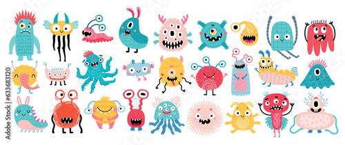Cute Monster set for your design, childish hand drawn collection. Nursery