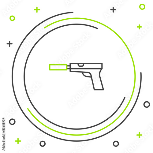 Line Pistol or gun with silencer icon isolated on white background. Colorful outline concept. Vector