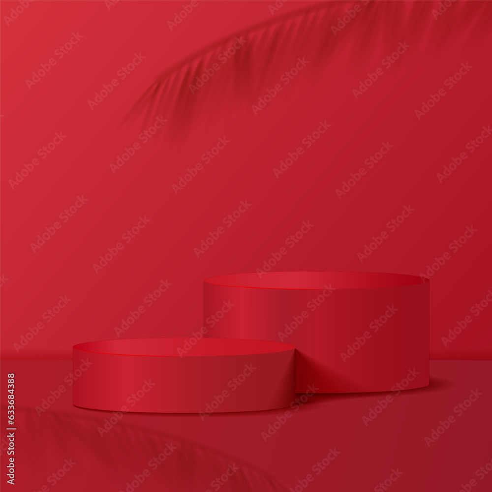 3D red podium with mirror decoration on the background 3D red podium with mirror decoration on the background