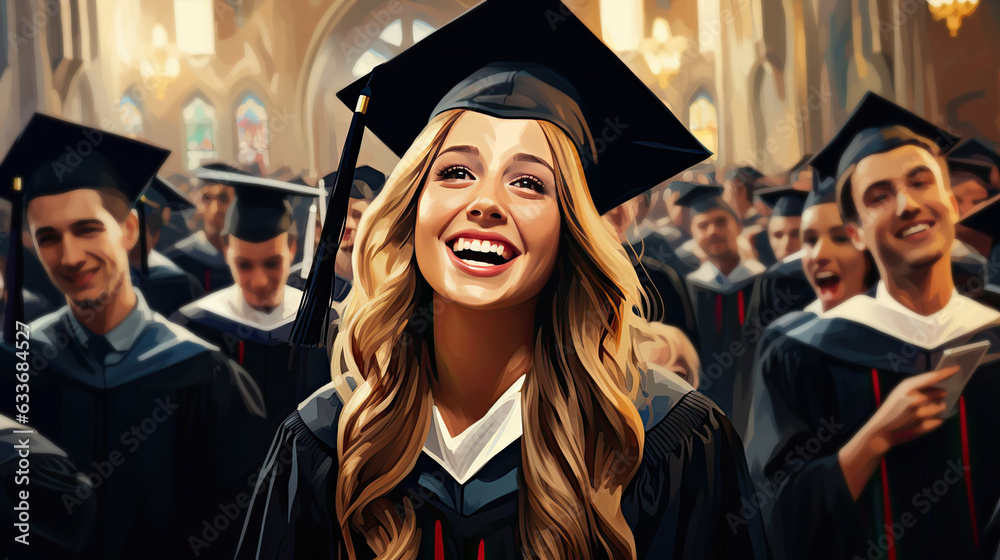 Obraz premium Smiling young students celebrating graduation