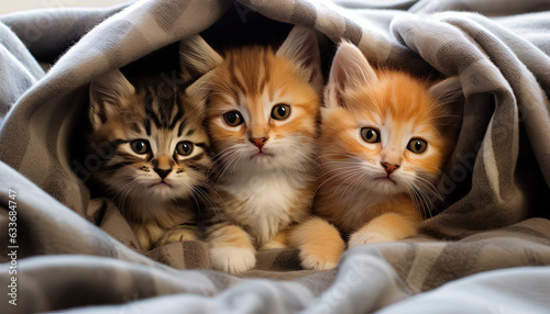 Cute kittens engaging in a game inside the blanket fort while enjoying their comfortable hideaway