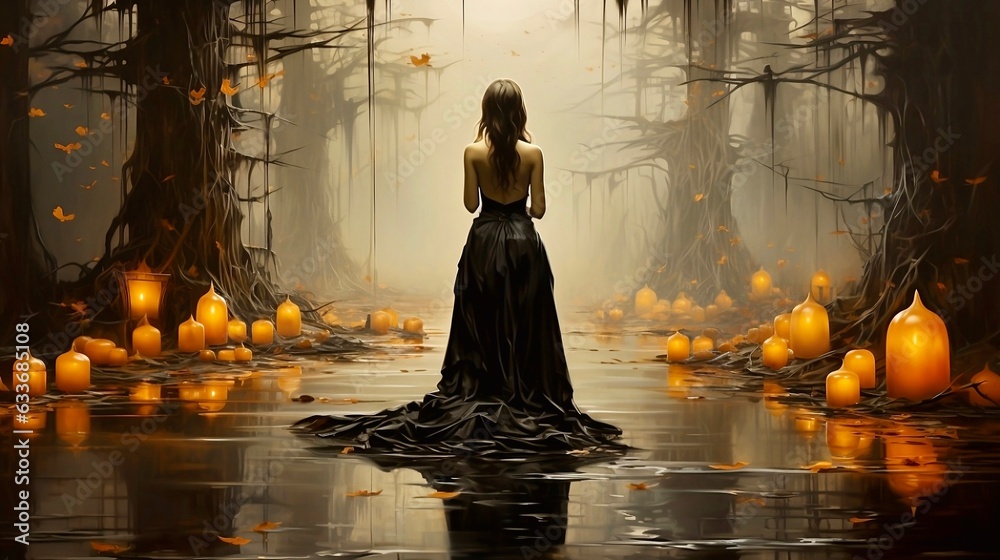 woman in the Halloween night, generative ai 