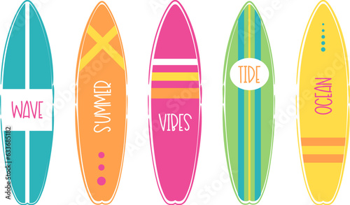 Set of retro colourful surf boards