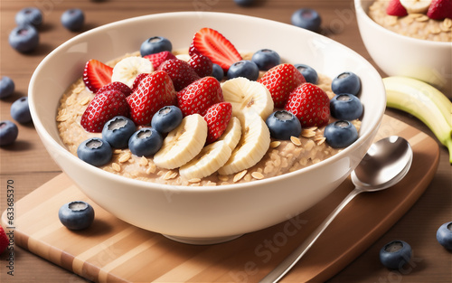 Homemade healthy yogurt with muesli and blueberries.