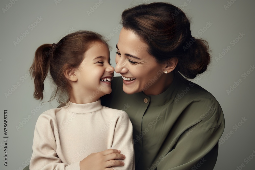 Playful loving mother and daughter smiling out of joy. Happiness concept Playful loving mother and daughter smiling out of joy. Happiness concept