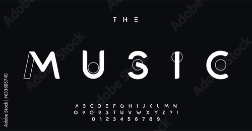 Futuristic techno font, creative typeface. Abstract contours reflect electronic vibe EDM. Modern alphabet for music festival logos and headlines. Vector typeset