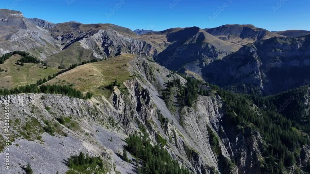 Panoramic aerial view of the eroded peaks around Countent mount