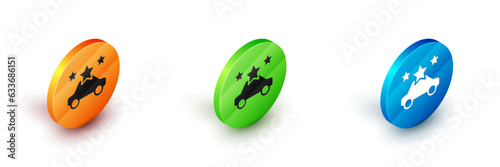 Isometric Car sharing icon isolated on white background. Carsharing sign. Transport renting service concept. Circle button. Vector