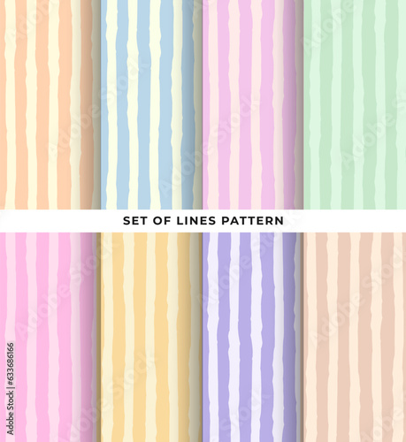 set of seamless patterns. Set of lines seamless pattern in pastel colorful. cute and kids background.