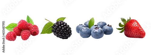 Set of berries isolated on transparent background. Generative Ai