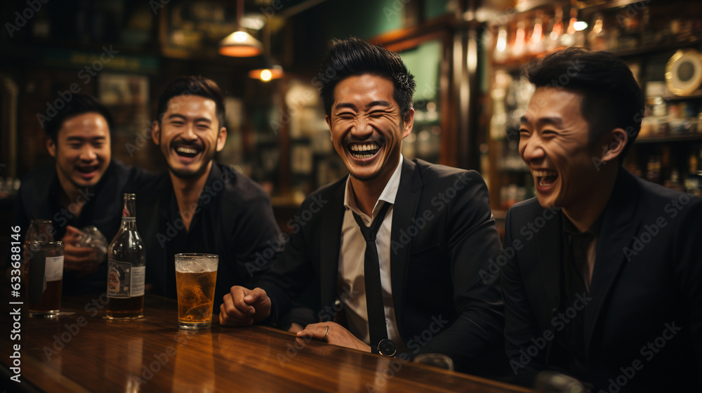 Group of asian people in pub. Generative Ai Group of asian people in pub. Generative Ai