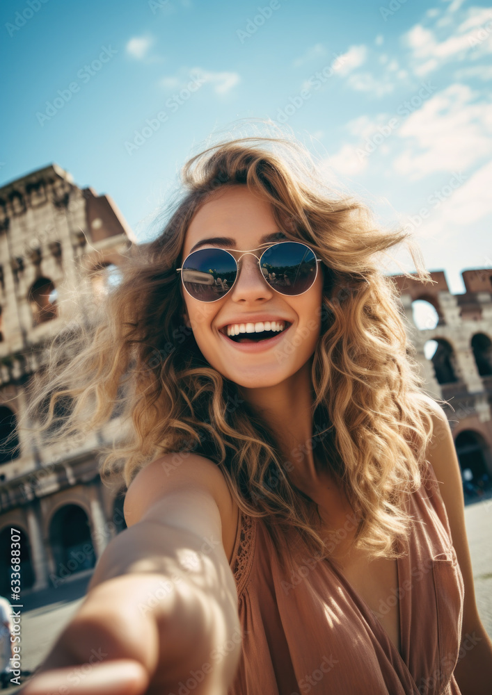 Young Woman's Selfie at the Iconic Roman Colosseum