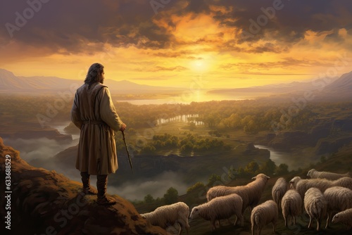 Redemption Journey: Shepherd Symbolizes Jesus' Lost Sheep Parable Generative AI 
