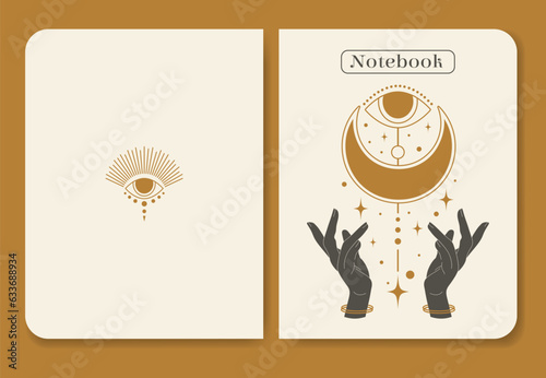 Witchcraft and halloween template for notebook cover. photo