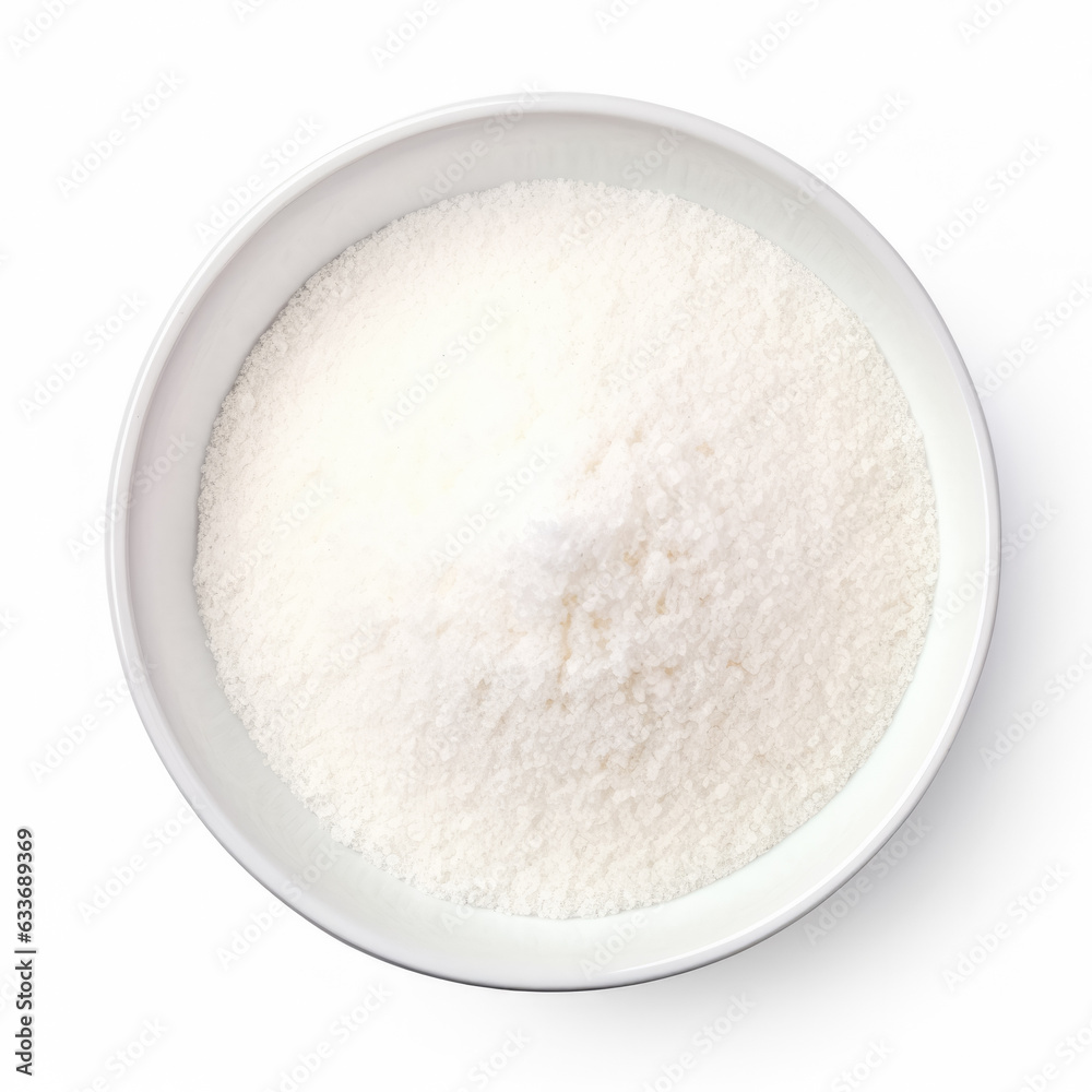 Granulated sugar top view isolated on white background Granulated sugar top view isolated on white background